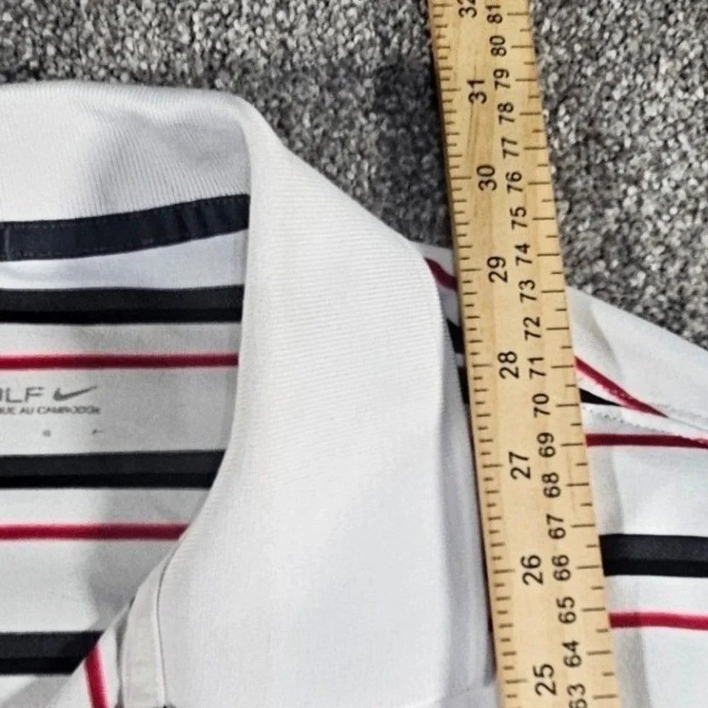 Nike Golf Polo Shirt Mens L White‎ Striped Dri-FIT S/S Preppy Performance